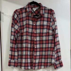 J. Crew Women's Red and Blue Plaid Button-Down Shirt